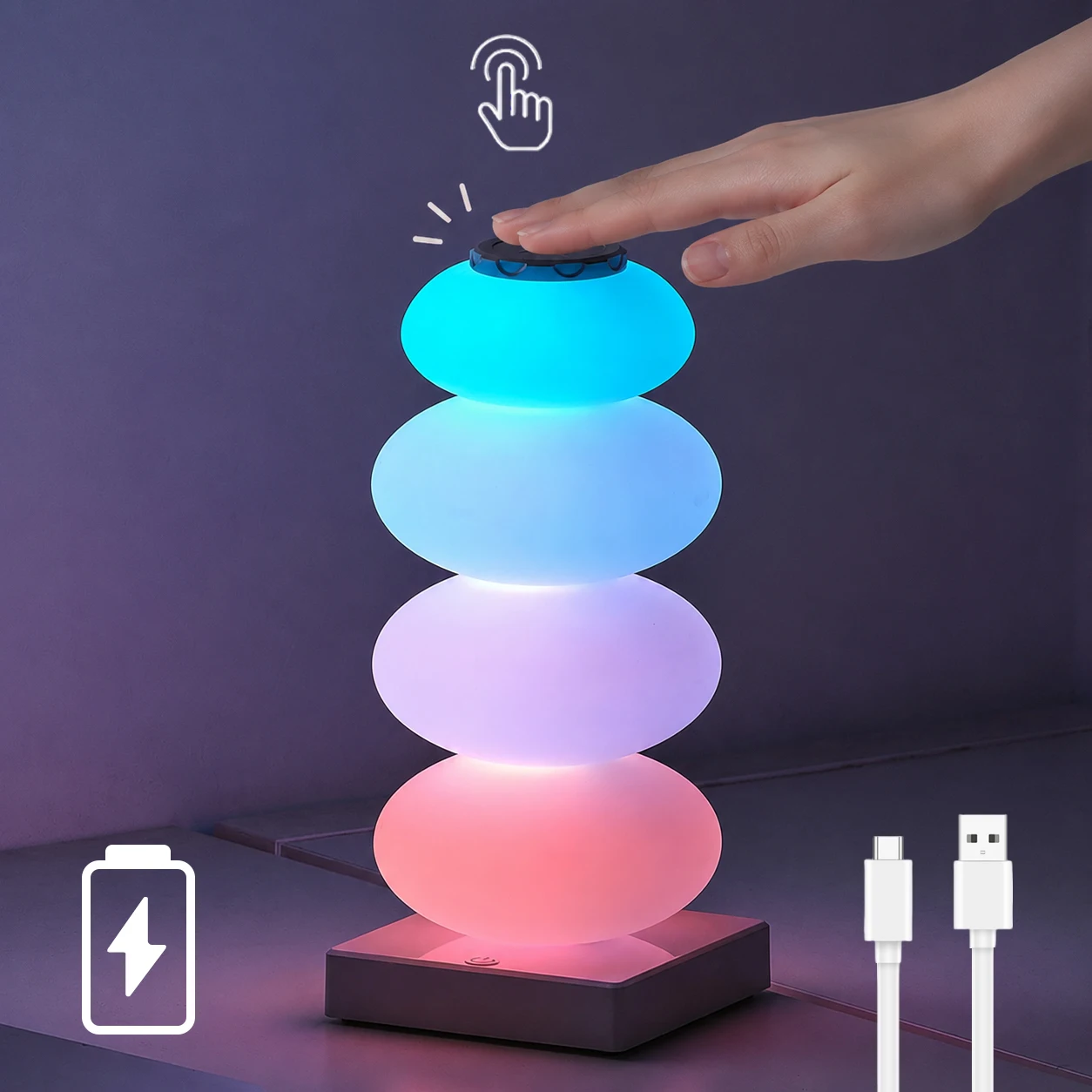 RGB Touch Table Lamp Color Changing Night Light Rechargeable Bedroom Desk Ambient Light for Bedroom Living Room Home Decor