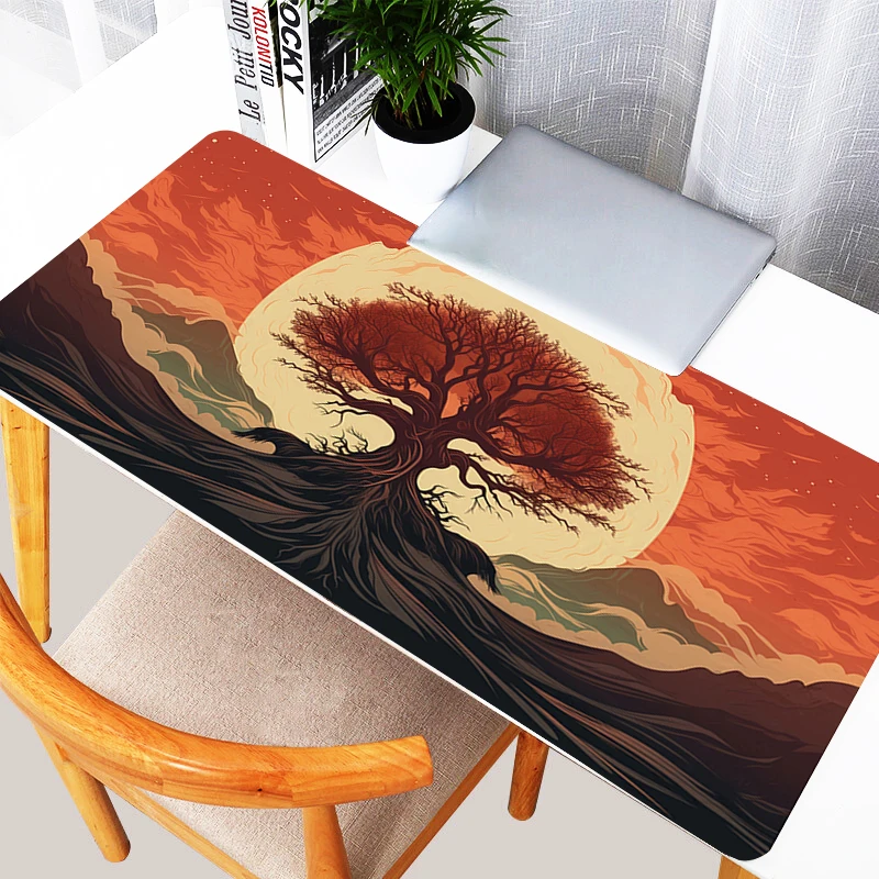 

Large Fantasy World Tree Mouse Pad Laptop Moon Mountains Keyboard Rug XXL Anime Kawaii Mousepad PC Clouds Gamer Cabinet Desk Mat