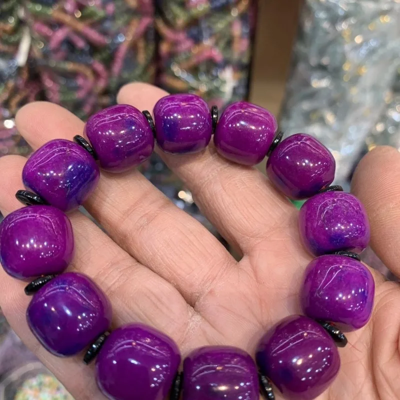 Natural Old Material Bracelet, Purple Apple Bead Bracelet, Men's and Women's Round Beads Atmospheric Jewelry Gift