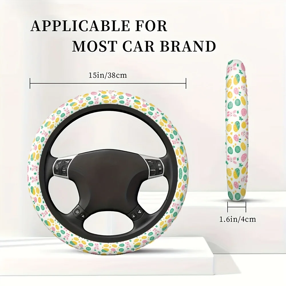 1pc Easter-Themed Steering Wheel Cover with Bunny, Chicks, Eggs Spring Flowers Pastel Pink/Yellow/Green Fit Car Steering Wheel view 6