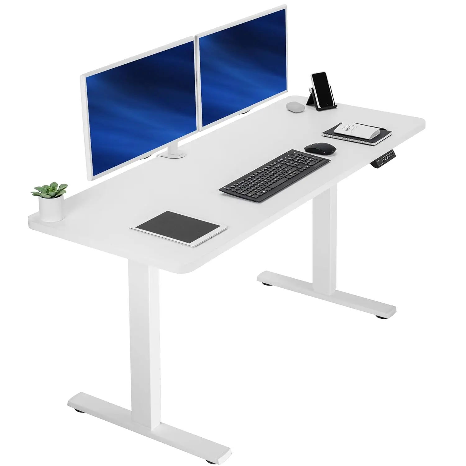 Electric 60 x 24 in Standing Desk, Memory Height Adjustment, 1B Series, Holds 220 lbs, One-Piece White Top, White, Customized