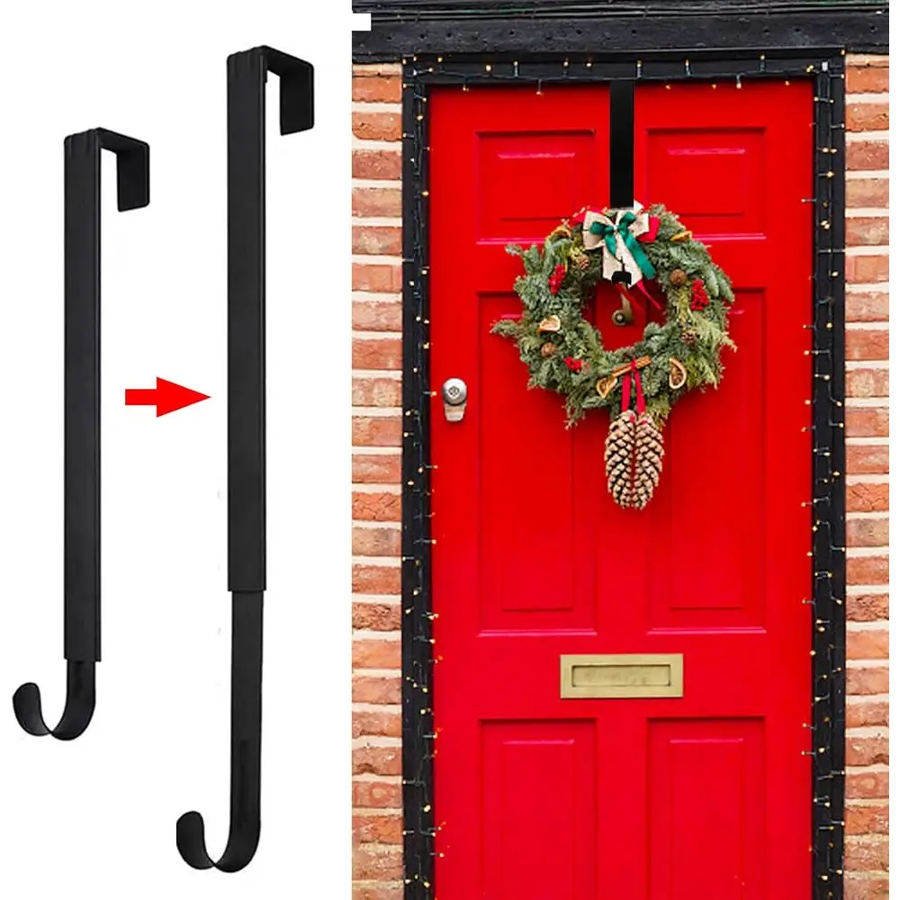 Lie Wreath Hanger Adjustable from 15 to 25 Inches Hanger, 20 lbs Larger Door Upgrade Christmas Wreaths Decorations Hook (Black)