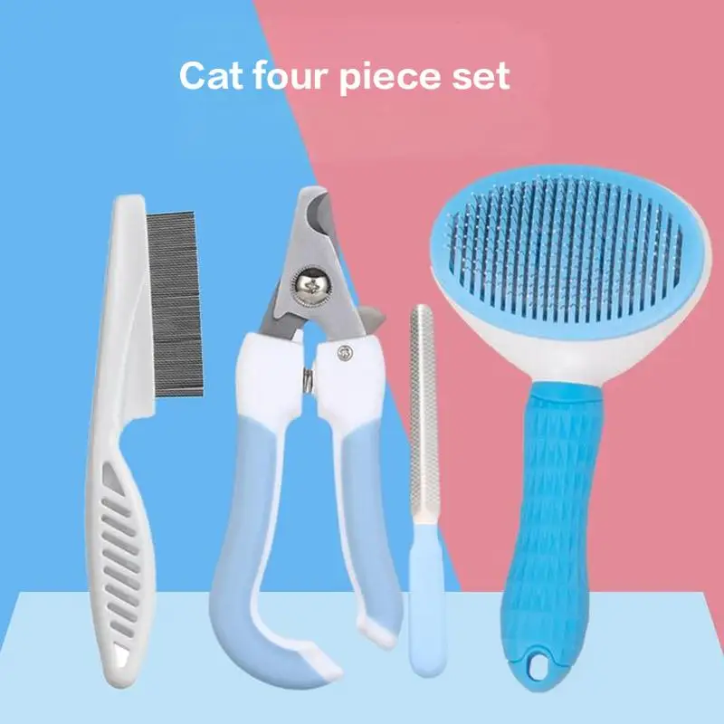 

Pet grooming 4-piece set floating brush flea brush file nail clipper dog and cat dual-use pet cleaning supplies in stocks