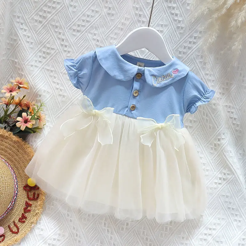 Sukienki dla dziewczynek Letnia muszka Siatkowa sukienka z krótkim rękawem dla dziewczynek Sukienki księżniczki Śliczne sukienki urodzinowe dla dziewczynek