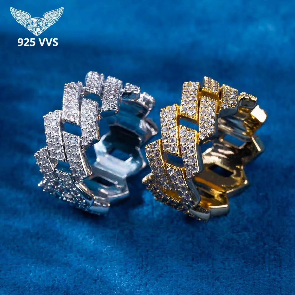 

925 VVS Men Moissanite Cuban Ring Men Hip Hop Jewelry Luxury Sterling Silver Ring Pass Diamond Test Birthday Gift