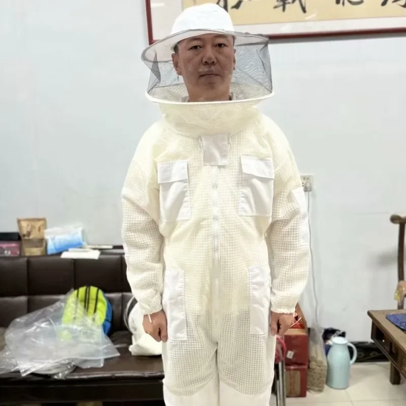 Beekeeping tool, white round hat, anti bee suit, export type, pure cotton bee protective suit, full set of one piece space suit