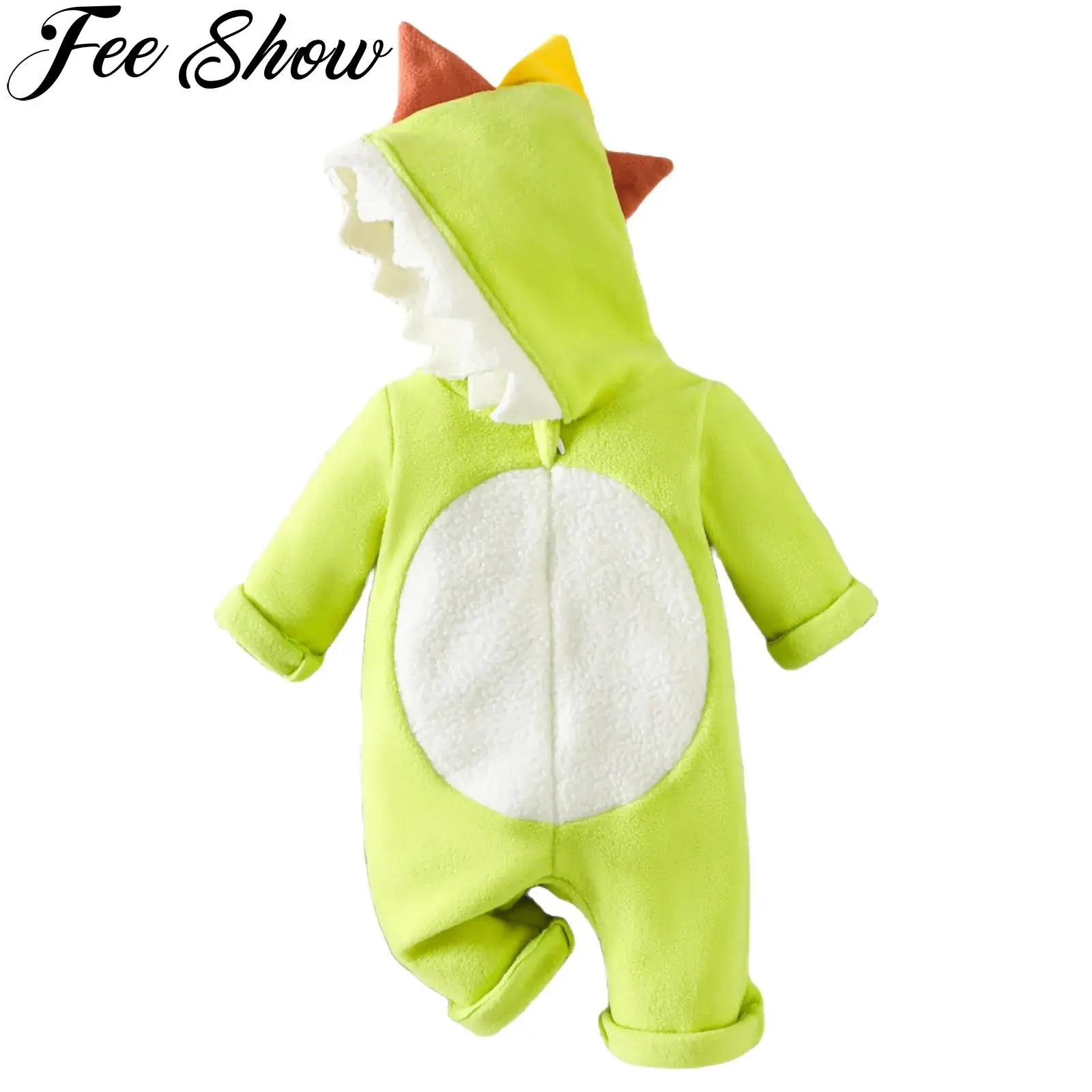 

Infant Toddler Dinosaur Animal Halloween Costume Jagged Trim Hoodie Rompers Jumpsuit with Dinosaur Tail Autumn Winter Outfits