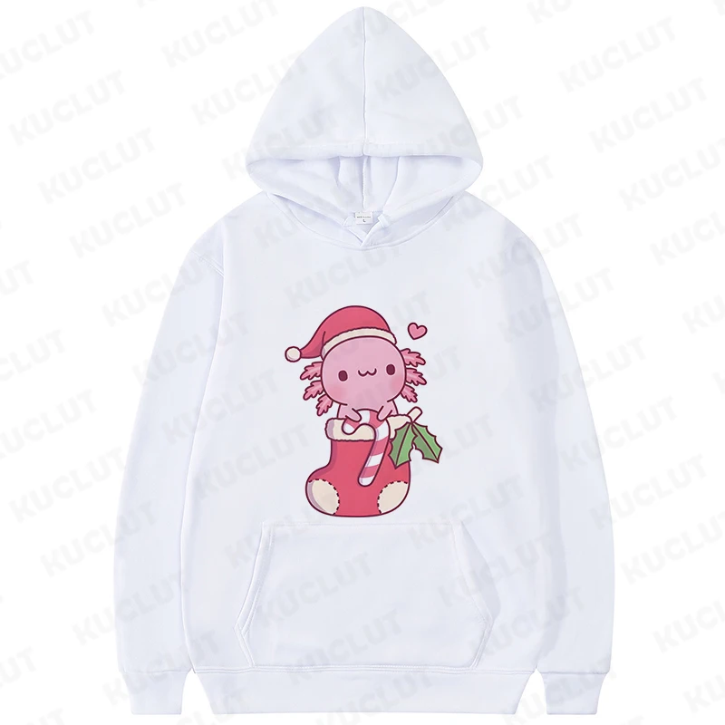 Hip Hop Street Casual Female Hoodies Christmas Axolotl Cute Kawaii Axolotl Santa Fashion Hoodie New Sweatshirt Warm Sweatshirt