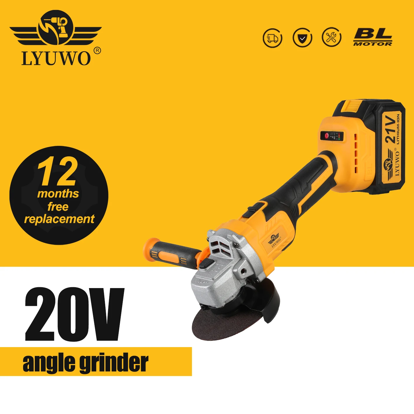 LYUWO brushless rechargeable Angle grinder lithium battery high-power electric grinder cutting machine hand grinding wheel grind