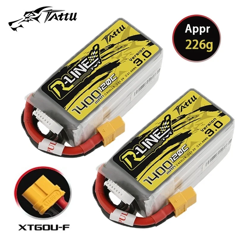 

TATTU R-LINE 3.0 1400mAh 120C 22.2V Lipo Battery For RC Helicopter Quadcopter FPV Racing Drone Parts With XT60 Plug 6S Battery