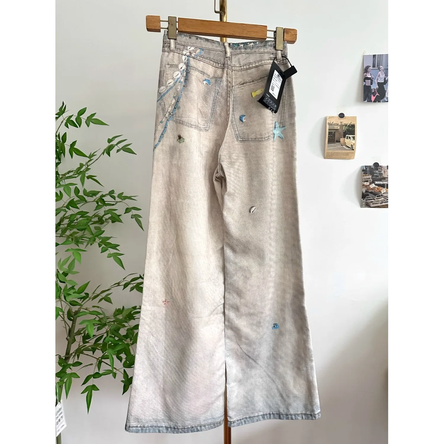 شل طباعة المتعثرة غسلها الجينز Y2K فضفاض الصيف المرأة صالح التخسيس واسعة الساق StraighPaants الأمريكية خمر حفرة الشاي #2