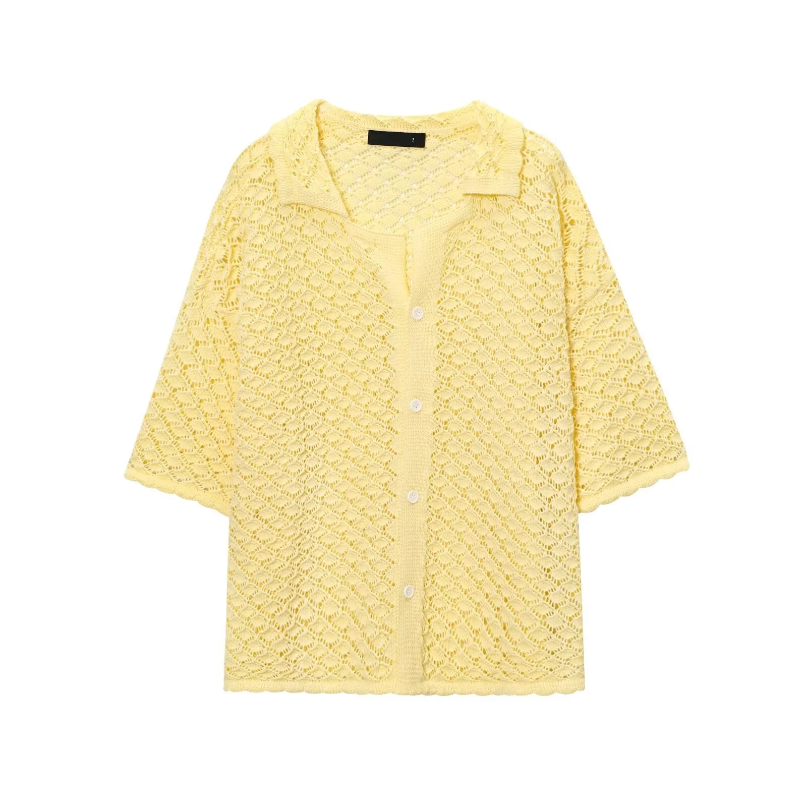 

Yellow Hollow Oversize Knitted Sweater Women Cover Up Beach Holiday Loose See-Through Jumper Fashion Cardigan 2025 New Summer