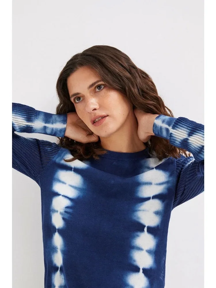 

European, American, and Spanish original tie dye round neck pullover light luxury brand women's knitted sweater light and thin