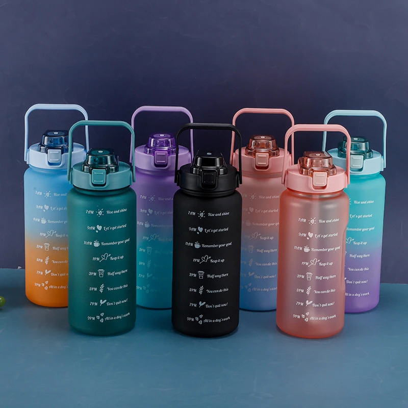 

Sports Water Bottle Large Capacity Water Cup Outdoor Travel Portable Cup With Time Scale Gradient Color Plastic Kettle For Adult