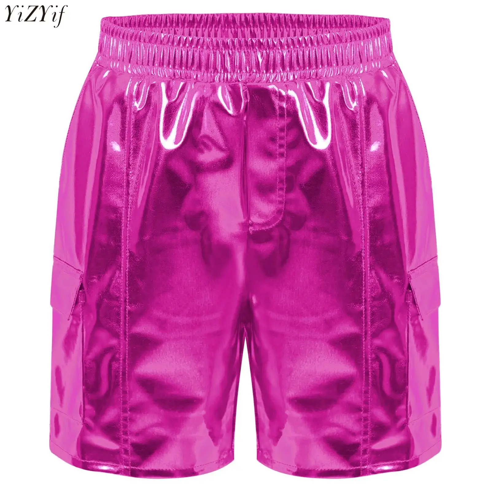 

Kids Girls Metallic Cargo Shorts Hip-Hop Jazz Dance Pants Elastic Waistband Trousers Pants for Carnival Performance Streetwear