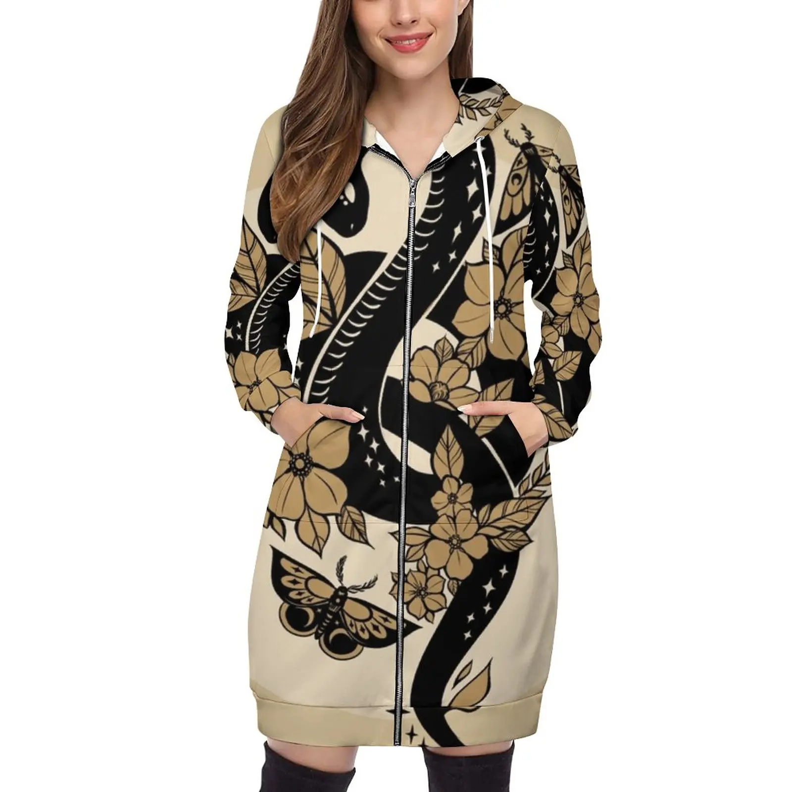 

Черная толстовка с капюшоном для мужчин и женщин, пуловеры с принтом, свитшоты, свободная уличная одежда, толстовки, топы, мотыльки, цветы, пустыня