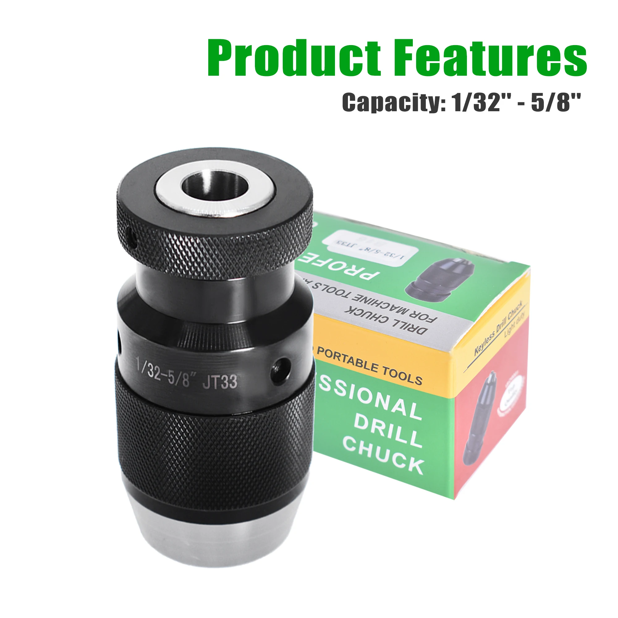 1/32-5/8 JT33 Keyless Heavy Duty Drill Chuck Taper Hole Self Tightening Drilling Clamp Fit for CNC Lathe Milling Drill Machine