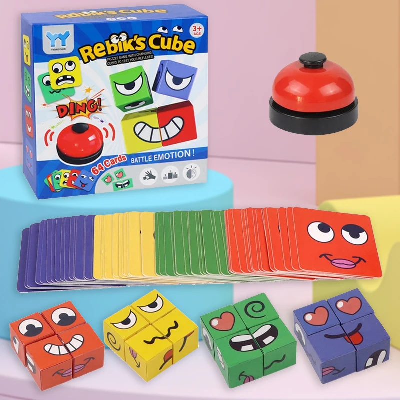 Kinderen Gezicht Verandering Uitdrukking Puzzel Bouwstenen Montessori Kubus Tafelspel Speelgoed Vroeg Educatief Speelgoed voor Kinderen Geschenken