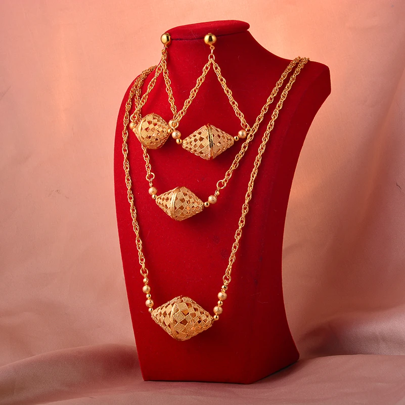 

Luxury Gold Color Jewelry Set for Women Handmade Design Choker Necklace Bead Jewelry