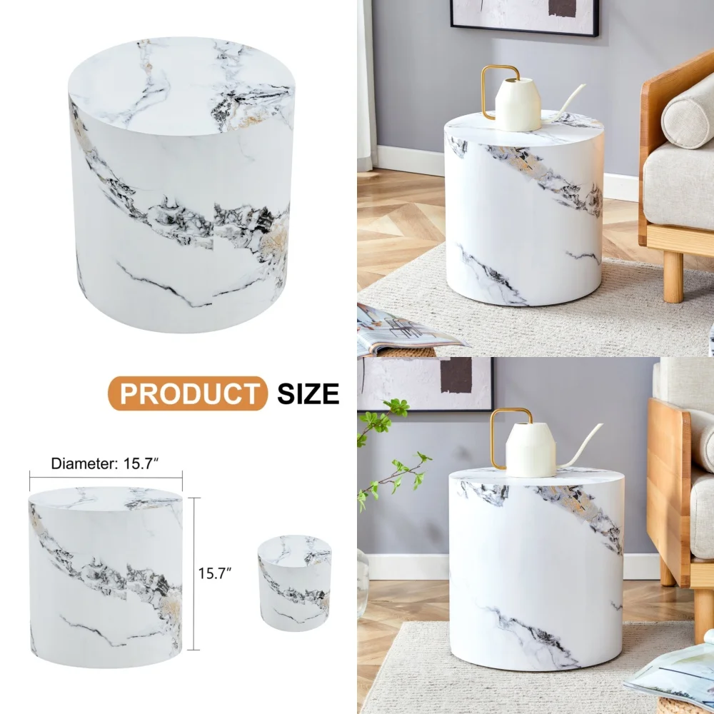 

Café TablesStylish Patterned White MDF Round Table 15.7" for Home Office Decor