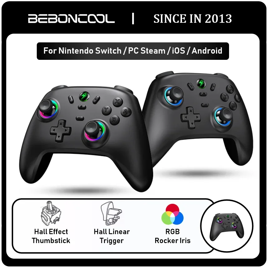 BEBONCOOL NC500 Hall Effect Wireless Controller For Nintendo Switch/Switch OLED/Lite/Android/IOS/ PC Steam RGB Rocker Gamepad