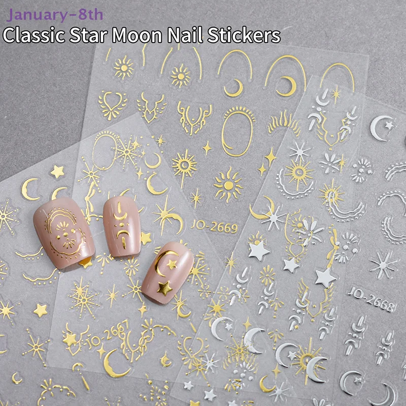 3d ouro prata estrela/sol/lua bronzeamento arte do prego adesivo estilos a laser decalque do prego auto-adesivo slider para diy unhas design decoração