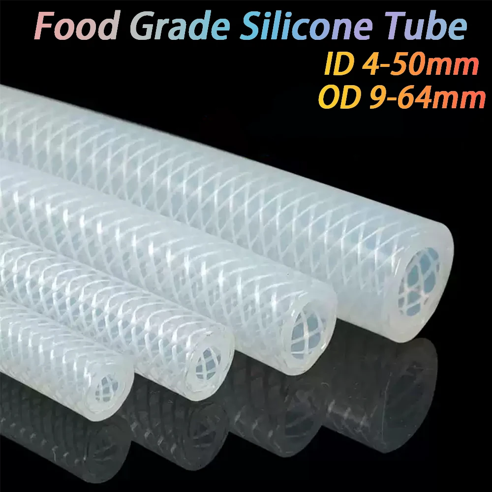 1 Meter Food Grade Silicone Tube ID 4-50mm High Pressure Steam Silicone Braided Tube Heat Resistant Braided Fiber Hose OD 9-64mm