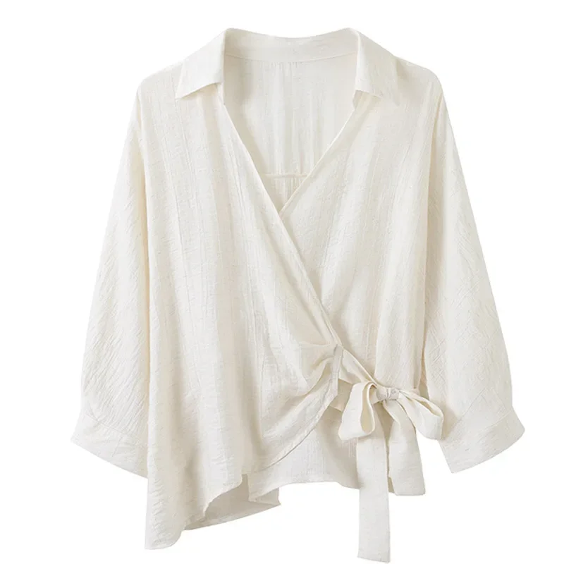 

Vintage Women's Blouses Solid French Shirts Fashion Loose Summer Korean Clothing Long Sleeved White Women Tops