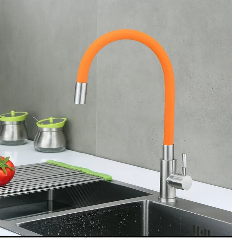 

Colorful Hose Flexible Neck Kitchen Faucet Universal Pipe Single Cold Water Tap 360 Degree Rotate Basin Sink Faucet Deck Mounted