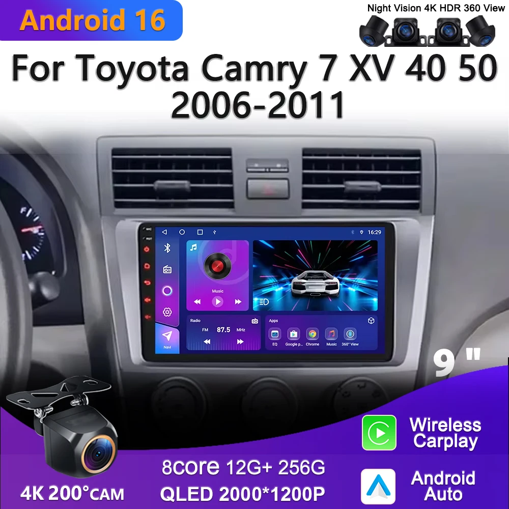 

Автомагнитола Android 16 с GPS-навигацией и мультимедиа для Toyota Camry 7 XV 40 50 2006-2011, без 2DIN, с CarPlay и видеорегистратором 5G