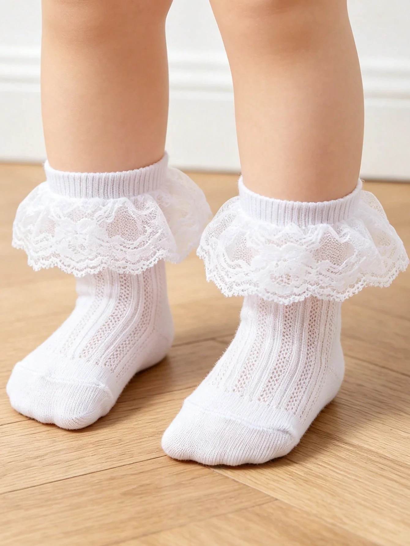 3 Pairs of Baby Girl's Socks White Lace Trim Sweet Lady Style Soft and Breathable Mesh Short Socks For Toddlers Infants Newborns view 4