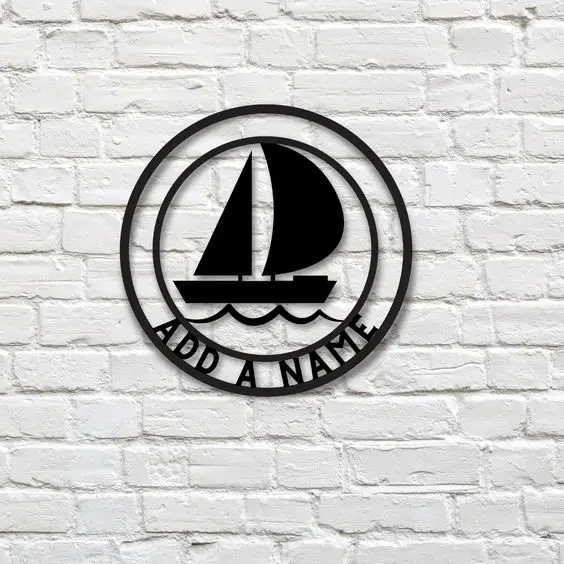 

1pc sailboat plain funny Customized Name Metal Wall Signs Metal Wall Plaque For Bedroom Decoration