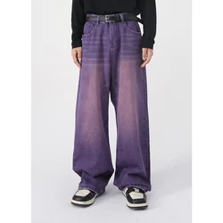 Vintage Baggy Purple Jeans for Men Wide Leg Pants Loose Fit Fashion New 2024 Winter High Quality