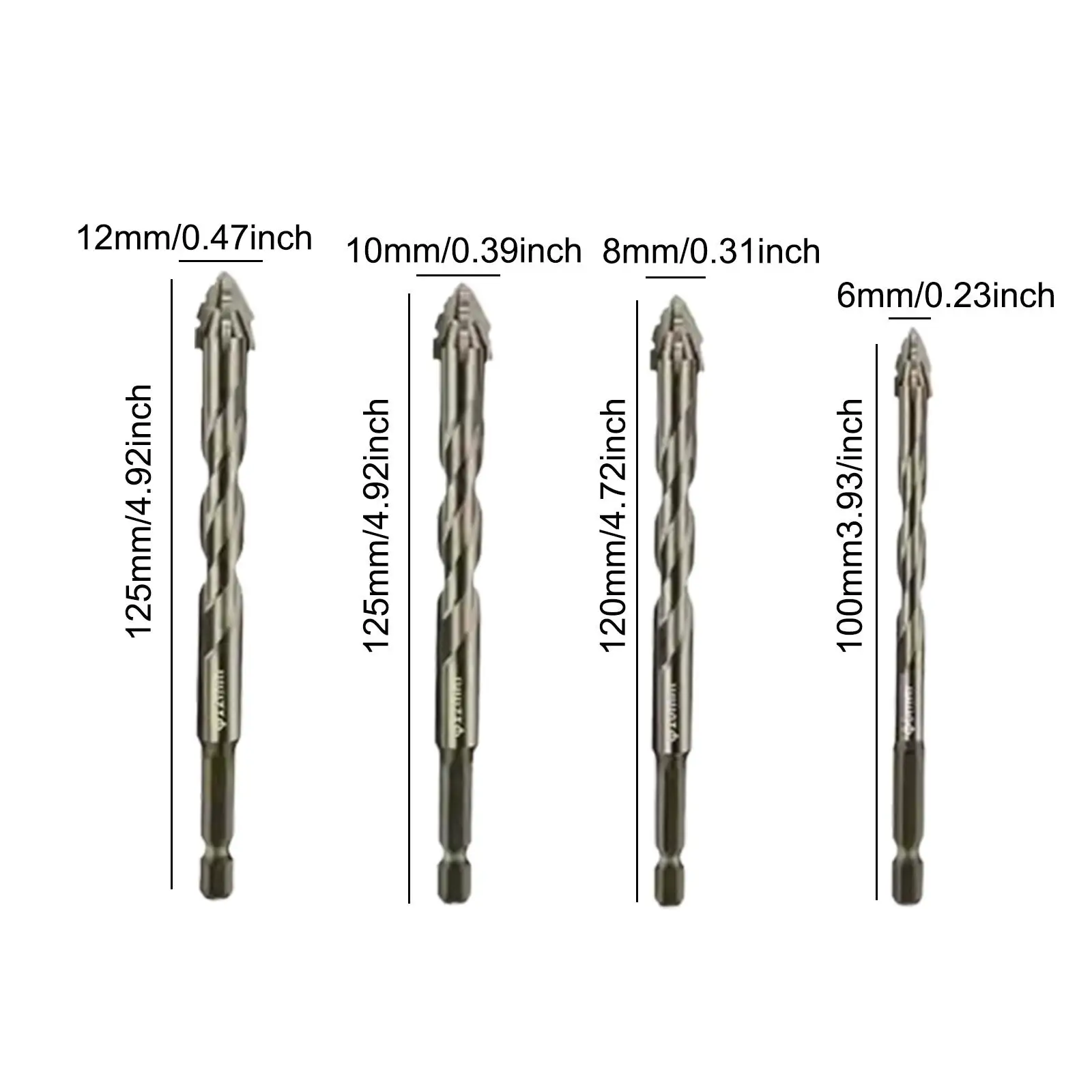 4x Four Flute Sawtooth Eccentric Drill Bits Premium for Ceramic Brick Glass