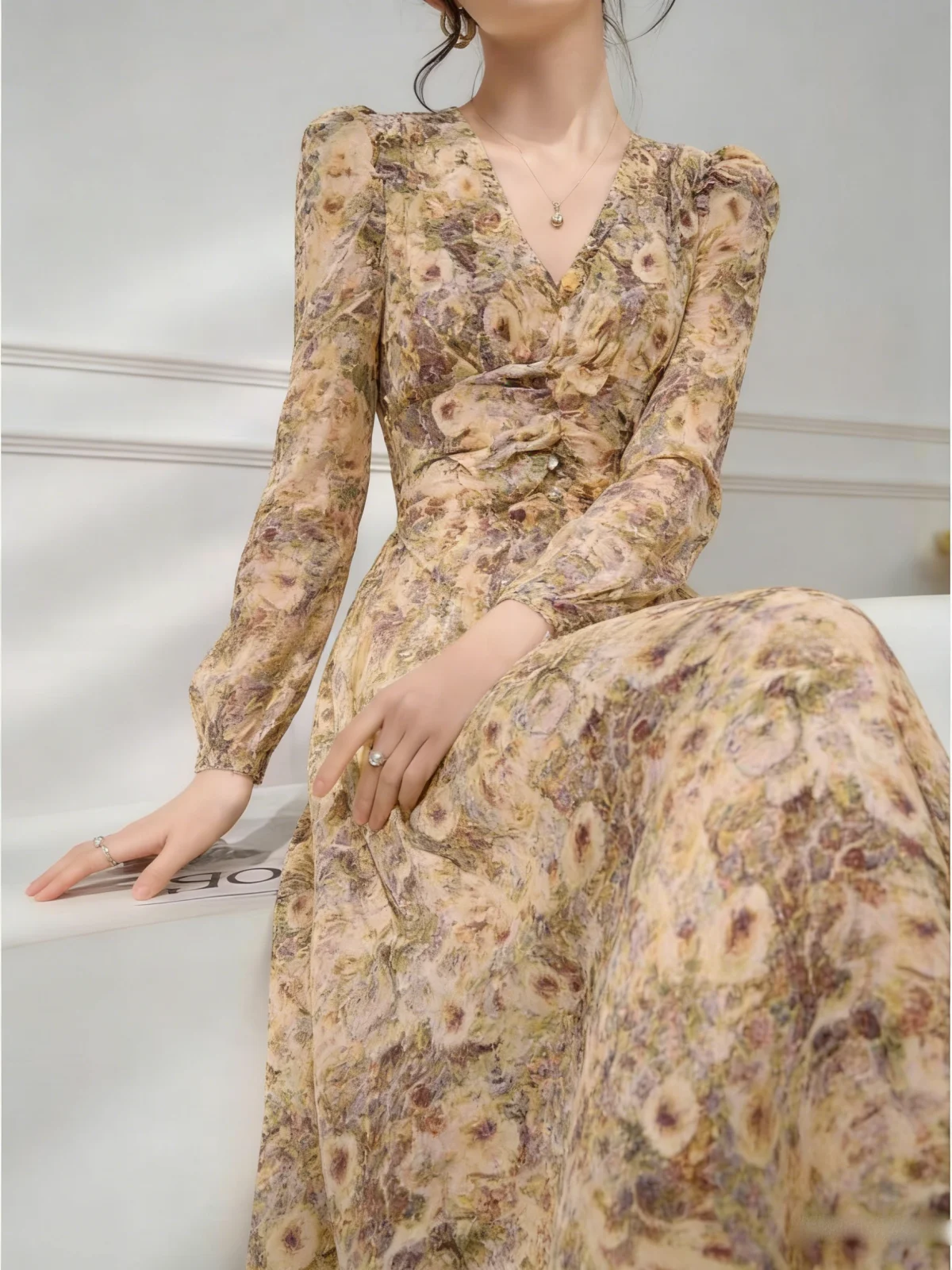 

Elegant V-Neck Floral Print Long Dress Women's Summer New Style Retro A-Line Midi Dress Casual High Waist Sleeveless Dress