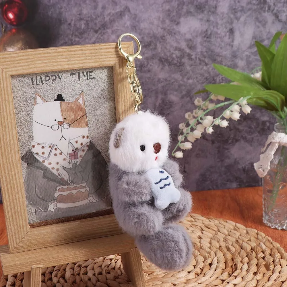 

Кукла с изображением животных, брелок с изображением выдры, украшения, аксессуары для ключей, плюшевая сумка с выдрой, кулон в форме рыбы, мягкая начинка