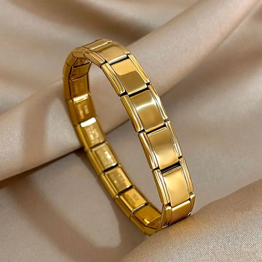 Italian Charm Stainless Steel Bracelet for Women Men Adjustable Watchband Modular Links Chain Gold Silver Color Bangle Bracelets