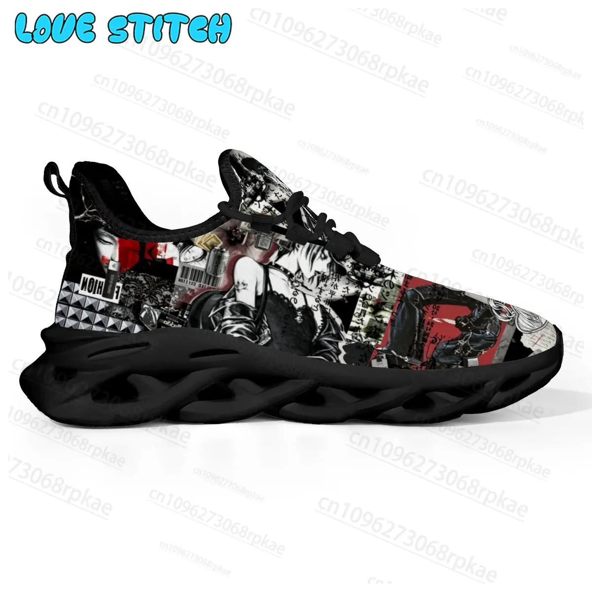 Men's Footwear Gothic Punk Sneakers Black Vintage Collage Art Print Lace Up Tennis Shoes Outdoor Lightweight Shoes