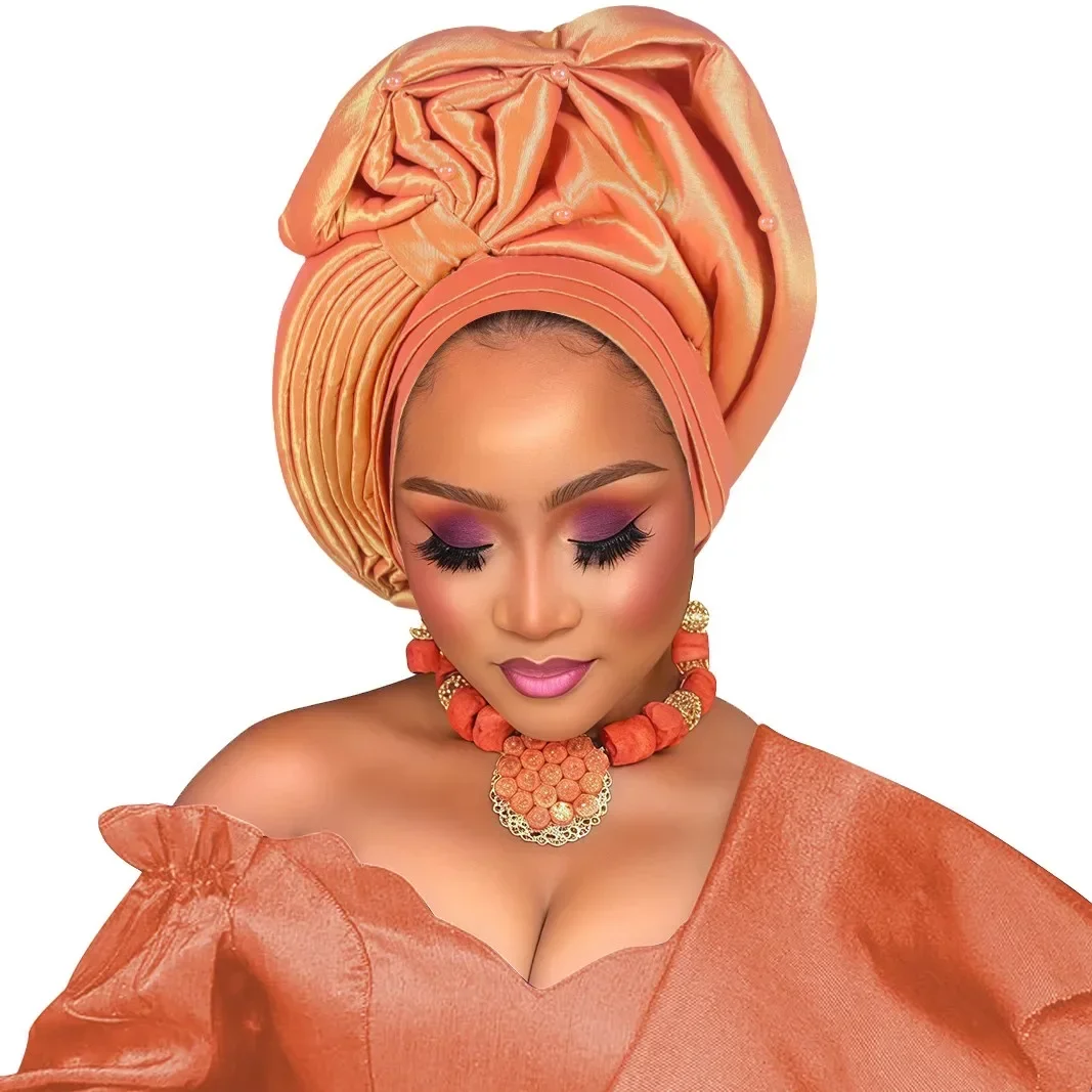 سيدة الأفريقية أشرطة رأس قبعة عمامة للنساء نيجيريا Autogele Headtie أغطية الرأس حفلة الزفاف السيارات Geles Turbante أفريقيا ربطة الرأس #3