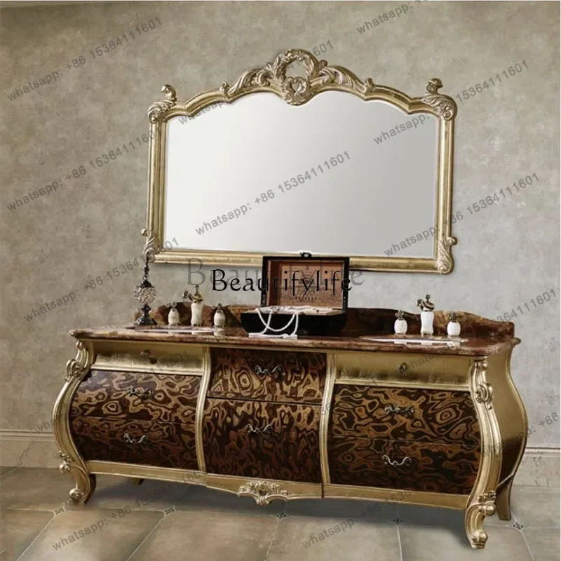 European-Style Bathroom Cabinet Red Oak Wash Basin Antique Bathroom Cabinet Bathroom Table Combination