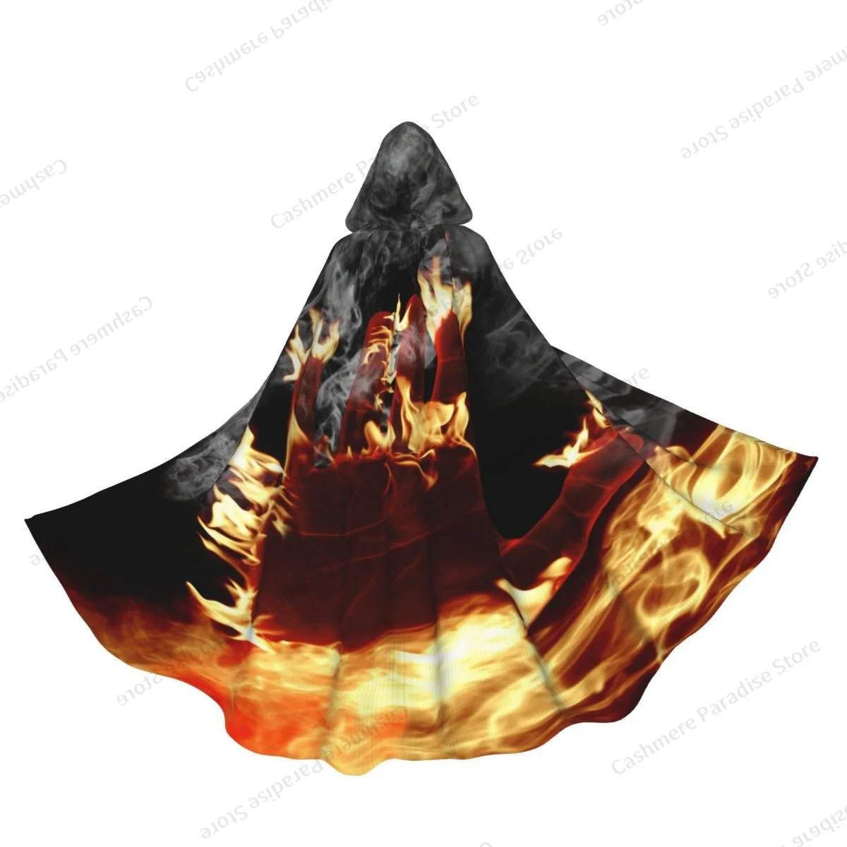 Long Cape Cloak Hand Is On Fire Smoke Hooded Cloak Coat Hoodies Elf Purim