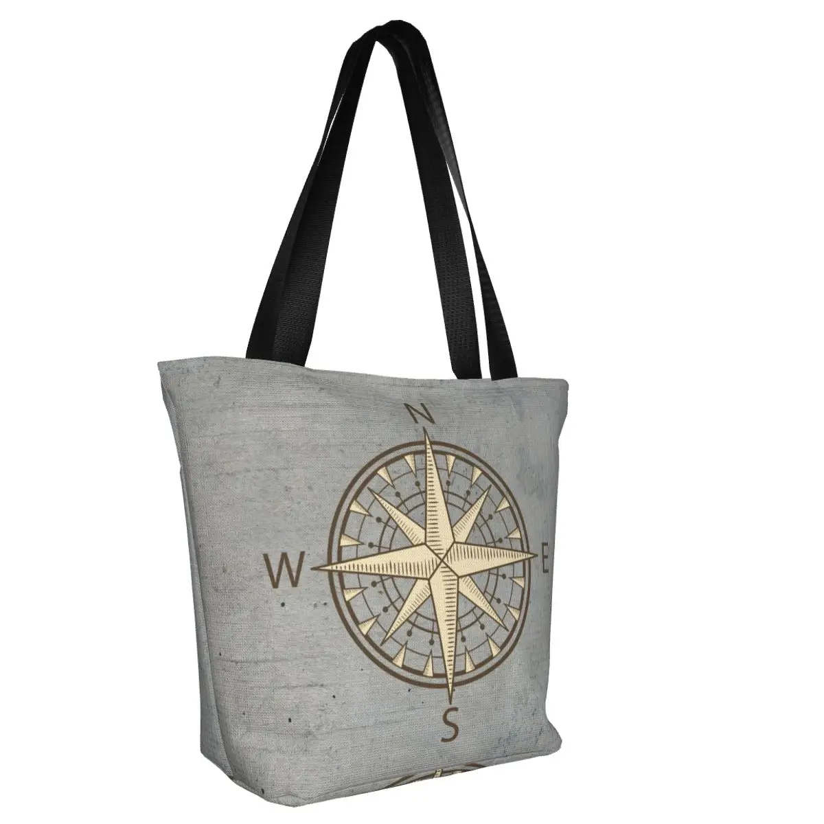 Custom สีเทาเข็มทิศช้อปปิ้งผ้าใบกระเป๋าผู้หญิง Reusable ร้านขายของชํา Nautical Sailing Sailor Shopper Tote กระเป๋า