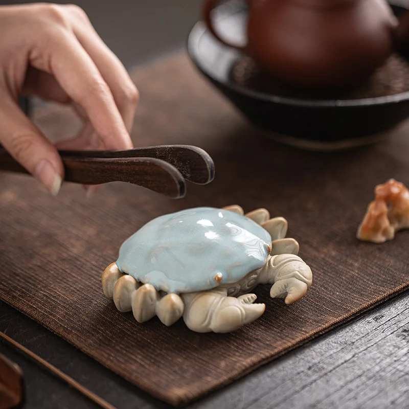 Ru Ware Krabbe Tee Haustier Glück Segen Deckel Ständer Chinesische Gongfu Teegeschirr Feine Keramik Sammler Artikel Schreibtisch Ornament