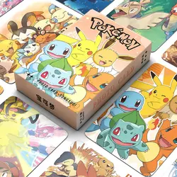 2024 60 sztuk Pokemon DIY Kawaii Pikachu Laser mała karta przystojny Anime peryferia Lomo oryginalne karty Anime Puzzle Mini gry