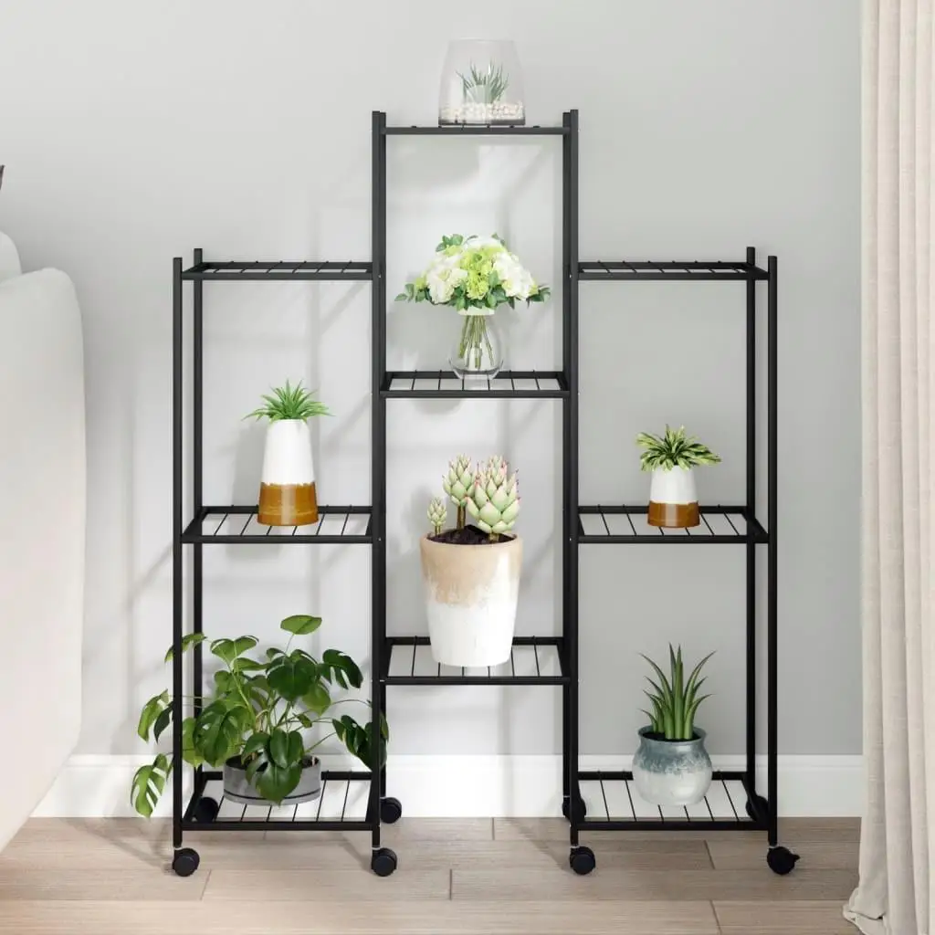 Mobile Flower Stand with Wheels - 83x25x103.5 cm Black Iron Plant Holder