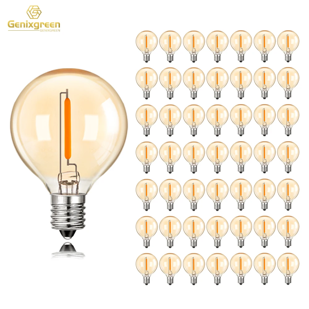 

50Pcs G40 String Light Replacement Light Bulbs Gold Tint Glass E12 220V Base 1W Dimmable Outdoor Decor Globe LED Filament Bulb