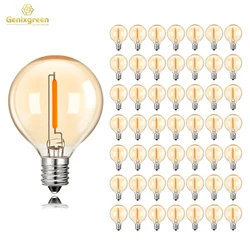 Cadena de bombillas de repuesto para decoración de Exteriores, 50 piezas, G40, cristal de tinte dorado, E12, 220V, Base de 1W, globo LED regulable, filamento