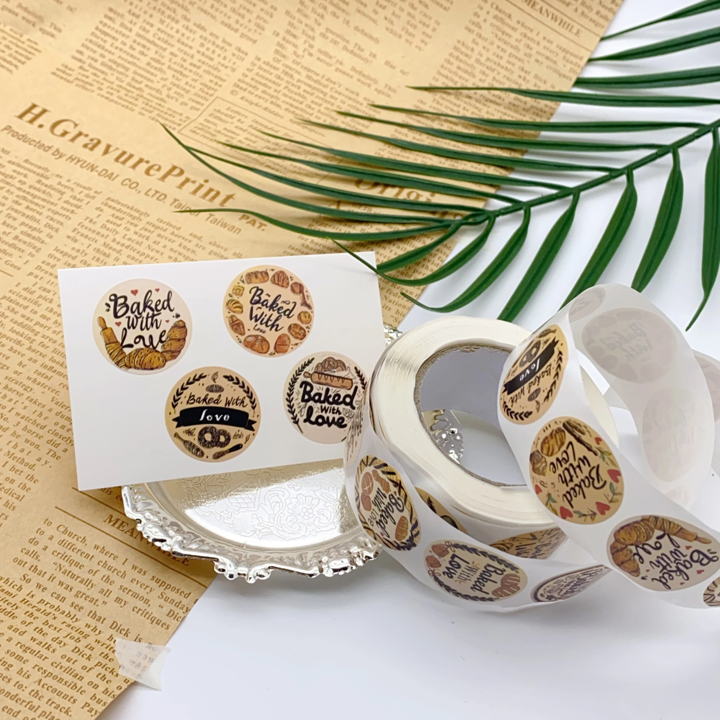 500개/롤 사랑으로 구운 스티커 DIY 장식용 문구류 노트북 전화 및 스크랩북 보상 스티커