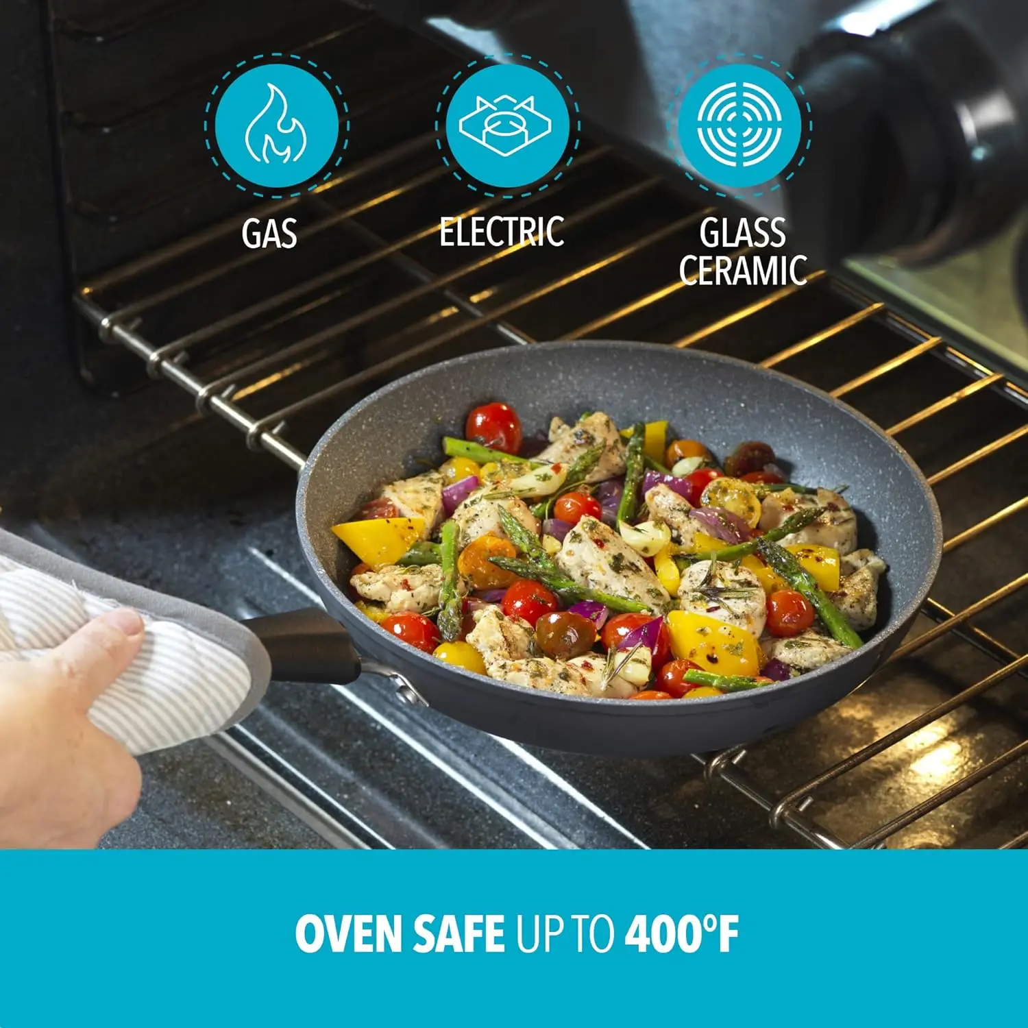 Impact Textured Nonstick 10 Piece Oven-Safe Cookware Set, Gray - 10-Piece Set, Micro-Divot Textured Aluminum, Nanotec-Infused No