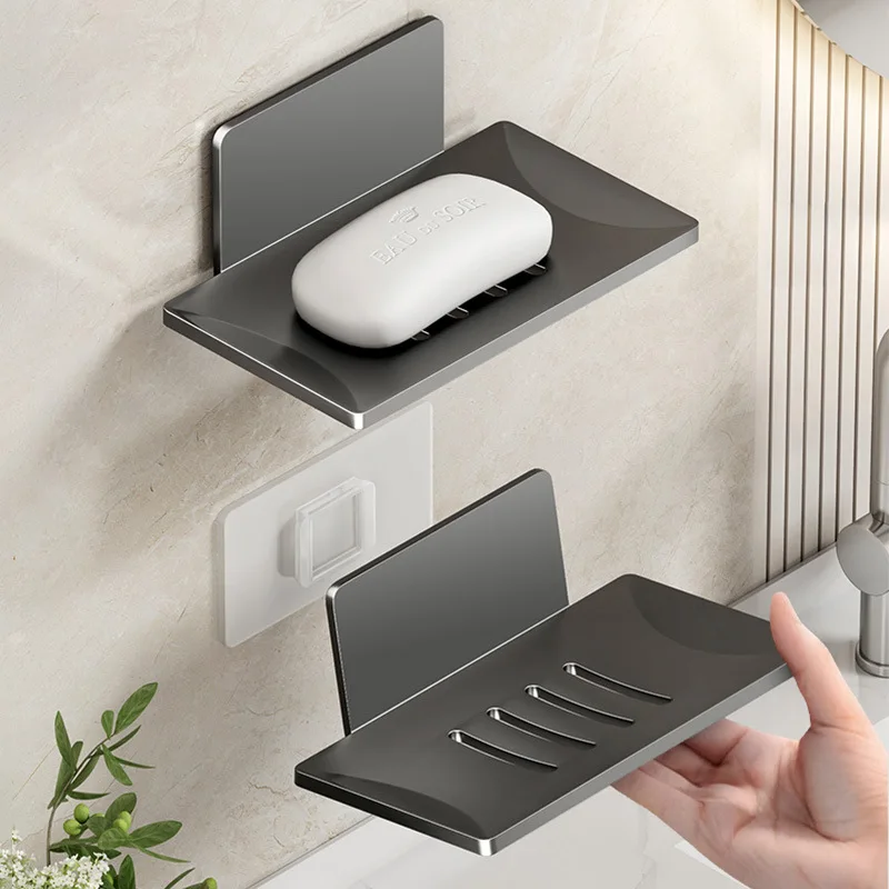 

Съемная мыльница для ванной комнаты, креативное сливное пространство, алюминиевая мыльница без перфоратора, полка для ванной комнаты, настенная многоразовая